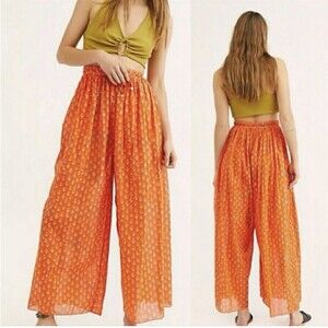 FP Dream Time Wide Leg Tangerine Boho Oversized  Drawstring Lightweight Pants M